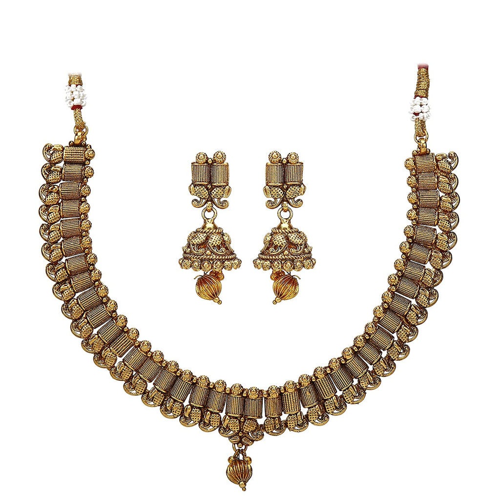 JEWELOPIA Traditional Gold Plated South Polki Temple Jewellery Necklace Set for Women