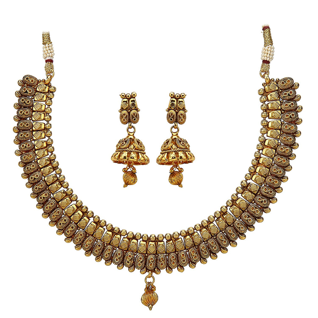 JEWELOPIA Traditional Gold Plated South Temple Jewellery Necklace Set for Women