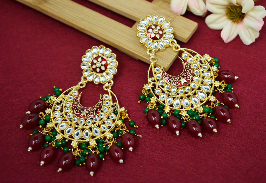 Buy Yellow Chimes Flower Designer Gold Toned Red Dangle Earrings at Rs1995  online  Jewellery online