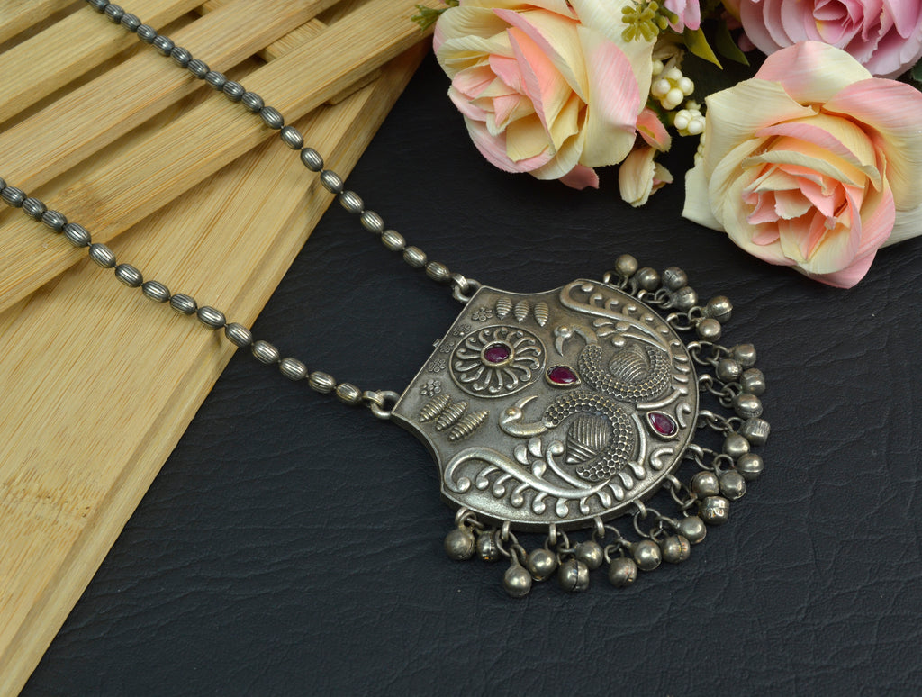 Jewelopia Oxidised Silver Temple Jewellery Black Metal Necklace Boho Style for Women and Girls