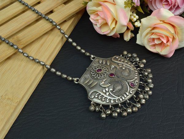 Jewelopia Oxidised Silver Temple Jewellery Black Metal Necklace Boho Style for Women and Girls