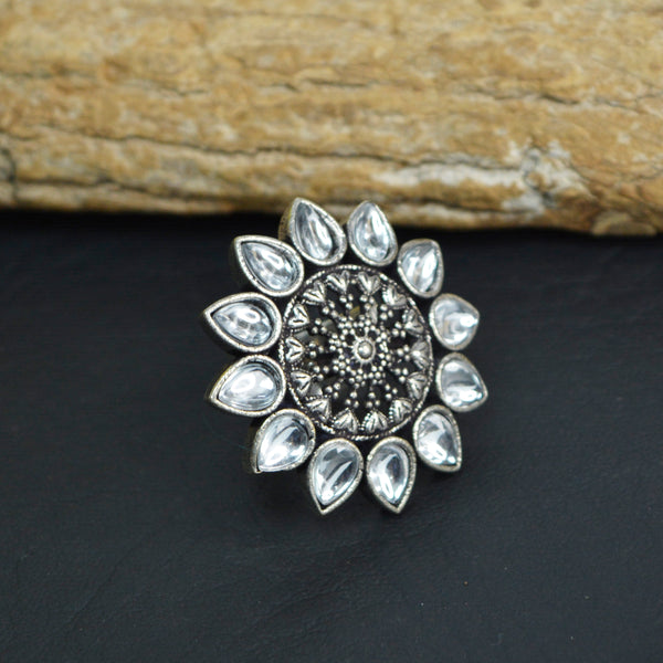 Jewelopia Oxidised Silver Adjustable Ring Black Metal Boho Jewellery for Women and Girls