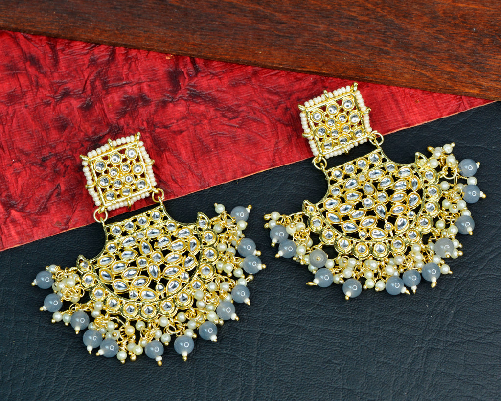 Buy Grey Stone Studded Pasa Design Earrings With Maang Tikka For Festival  Online