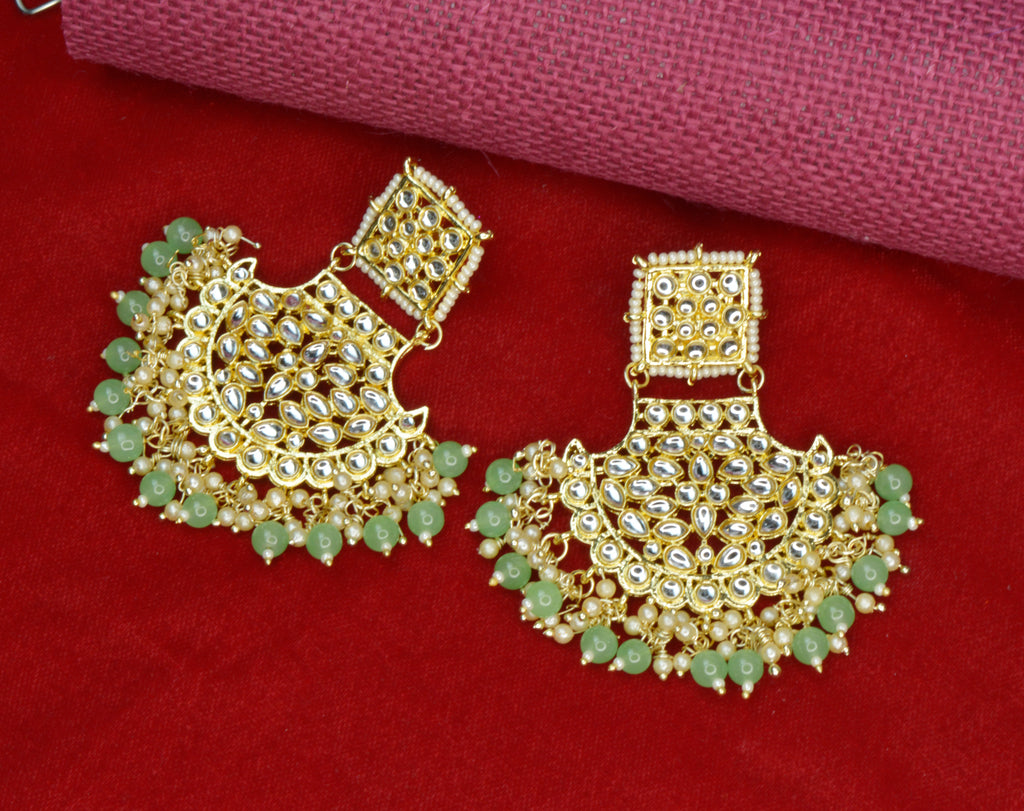 JEWELOPIA Traditional Kundan Gold Plated Green Pearl Drop Earrings Jewellery For Women & girls