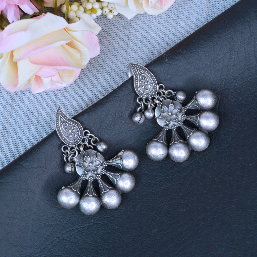 Jewelopia Oxidised Silver Jhumki Earrings German Silver Pearl Drop  Boho Jhumki Earrings For Women & Girls