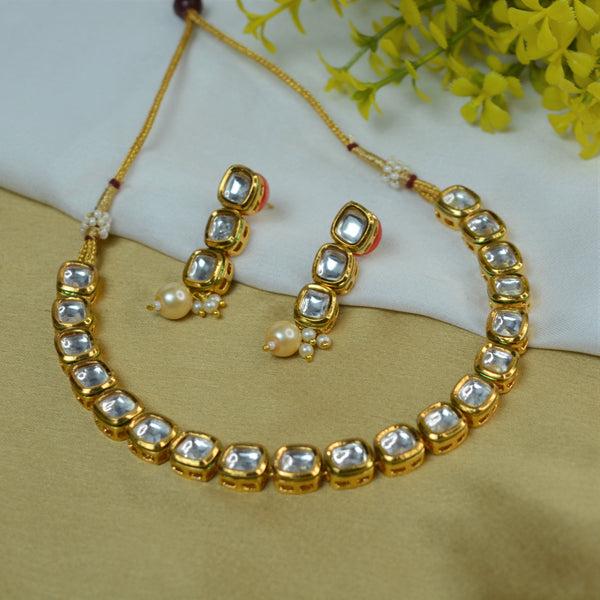 JEWELOPIA Traditional Kundan Gold Plated Kundan Necklace Set with Earrings for Women & Girls