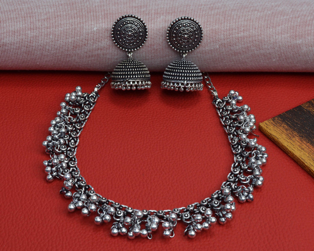 Silver oxidised necklace on sale set