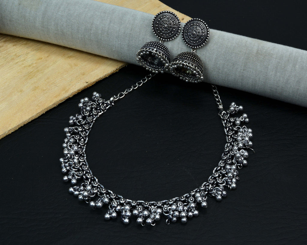 Oxidized Indian Jewelry Necklace and Earrings | Indian Oxidised Silver –  Indian Designs