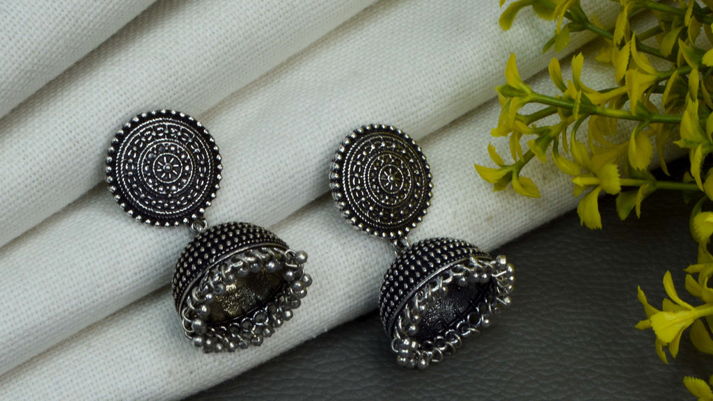 Oxidised Silver Ethnic Drops Earrings - South India Jewels