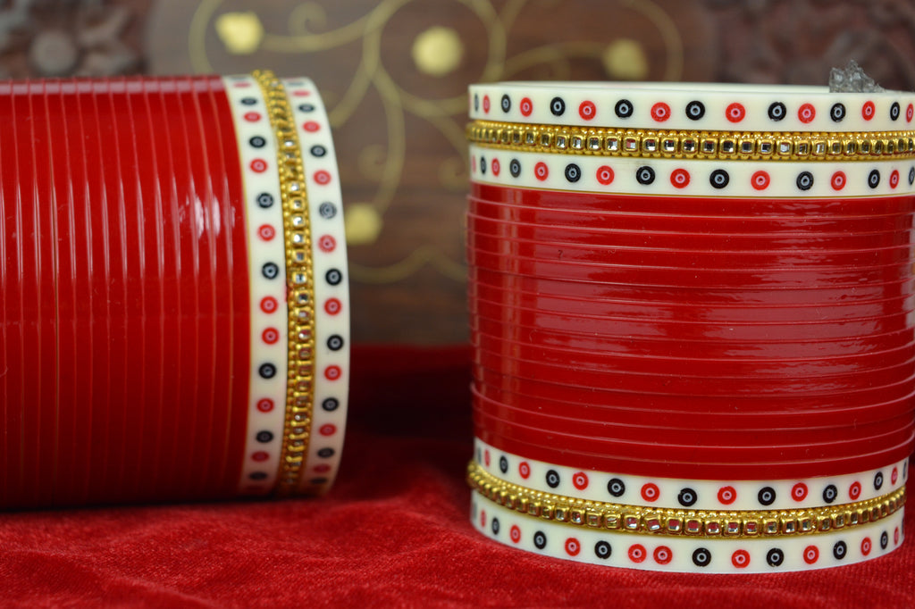 Jewelopia Traditional Bridal Red Chura Set Acrylic Punjabi Chura Bangle Jewelry for Womens