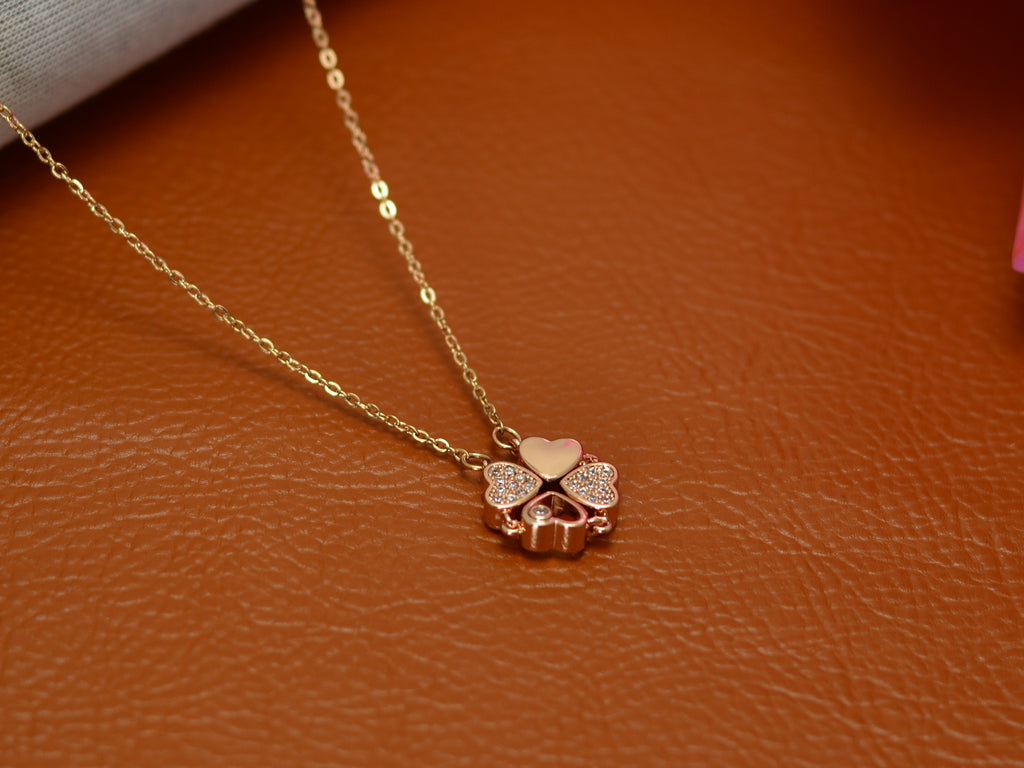 Unique Double-heart Clover Pendant Necklace With Fashionable Folding Heart  Detail For Women, Can Be Worn Two Ways | SHEIN USA