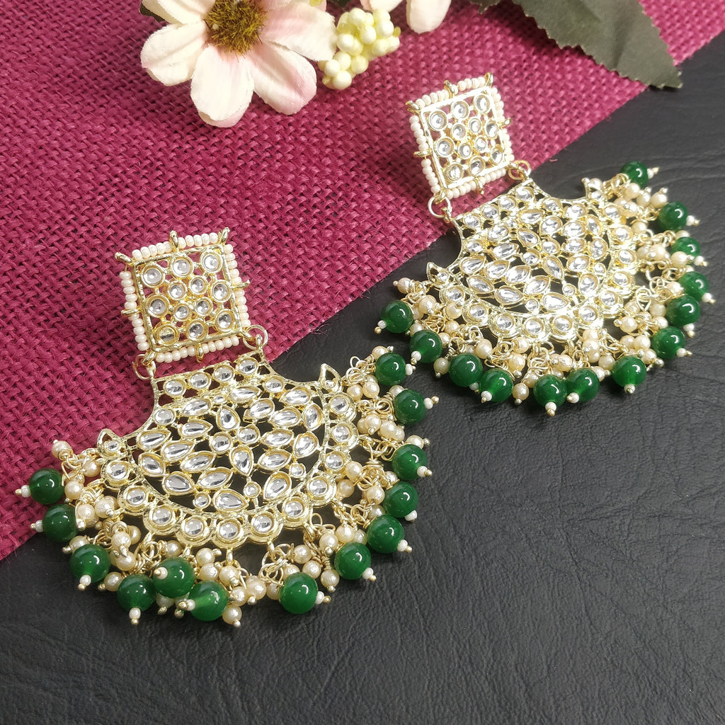 Buy Kundan Floral Gold-Toned & White Classic Drop Earrings Online -  KARMAPLACE — Karmaplace