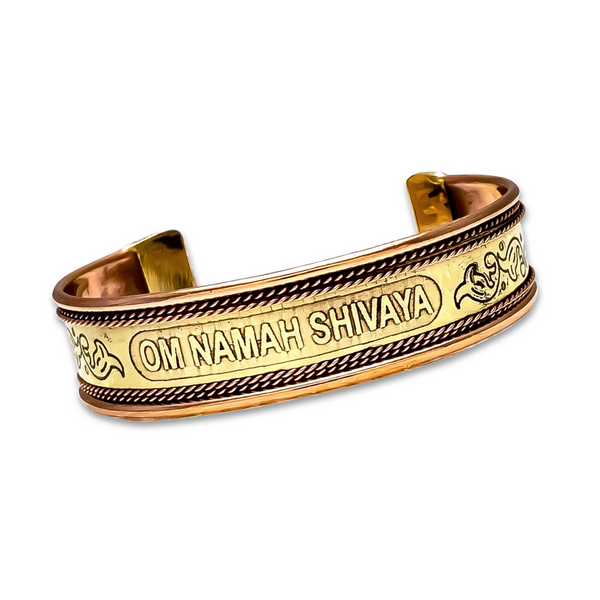 JEWELOPIA Antique Vintage Ethnic Om Namah Shivay Copper Broad Open Adjustable Kada Bracelet for Men & Boys