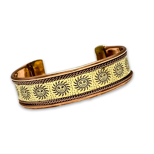 JEWELOPIA Antique Vintage Ethnic Sun Chakra Copper Broad Open Adjustable Kada Bracelet for Men & Boys