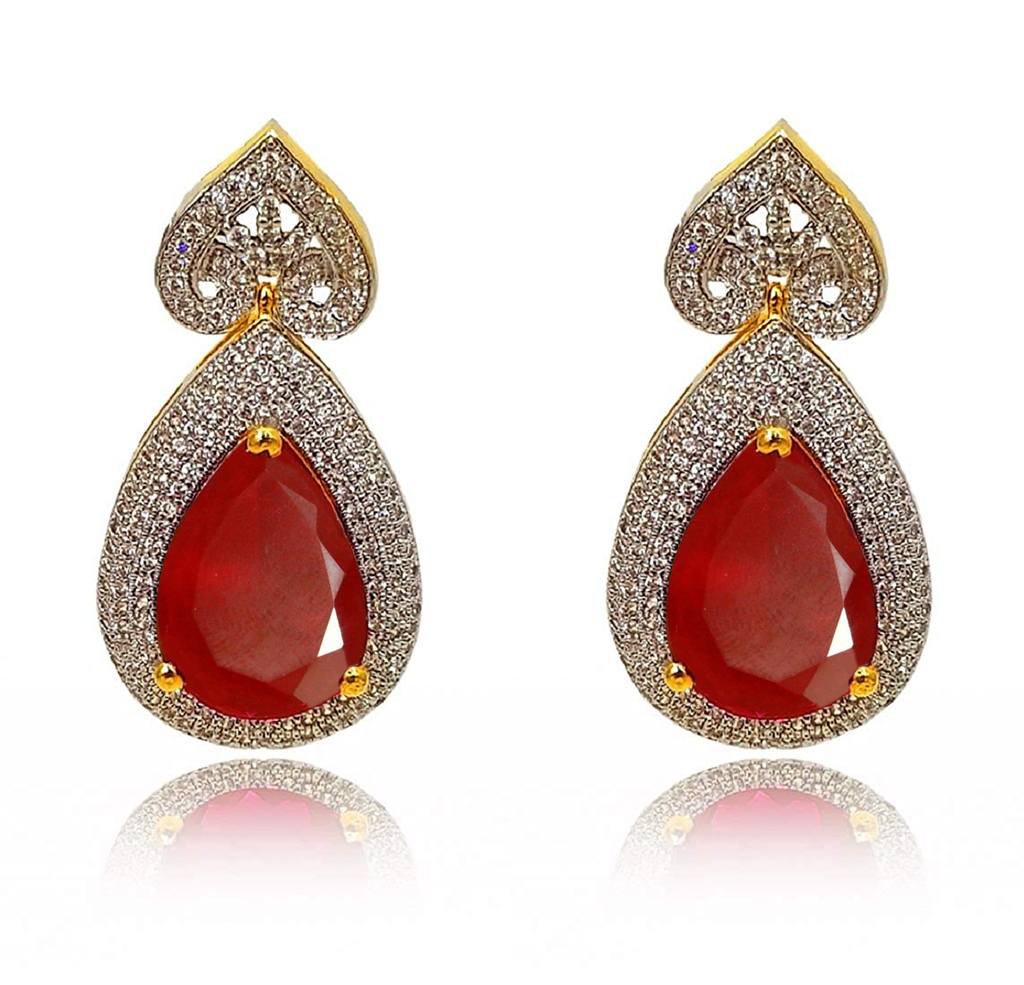 American Diamond Sparkling CZ Crystal Pear Drop Earrings For Women & Girls