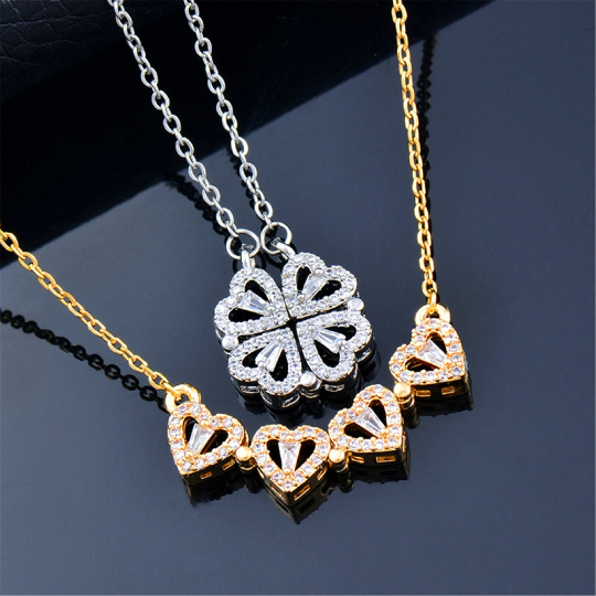 Four Leaf Clover Necklace 4-in-1 Wearing 2 Sides Heart Pendant Women | eBay