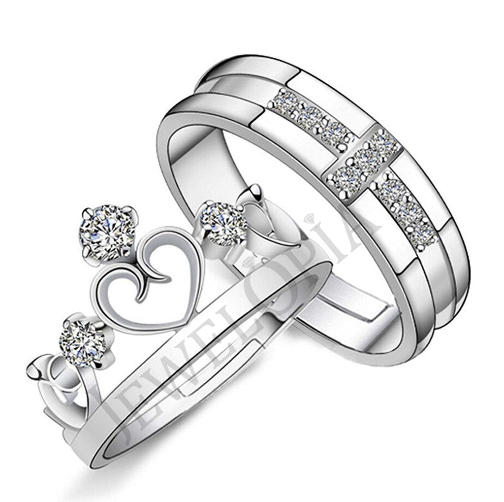 JEWELOPIA Silver Plated Adjustable Couples Rings I Love You Open Finge