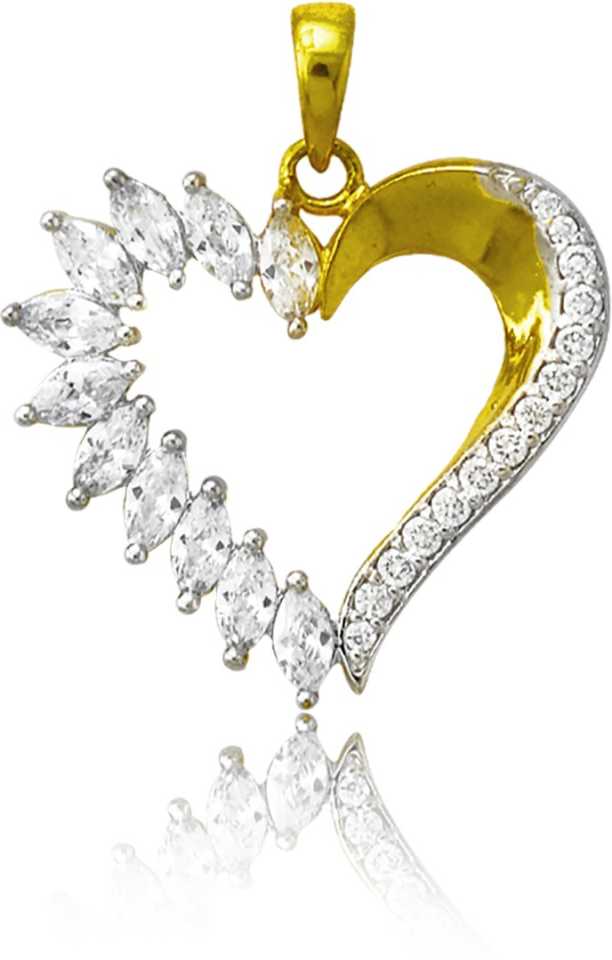 JEWELOPIA Heart Shape with Chain Cubic Zirconia Studded Pendant For Girls & Women