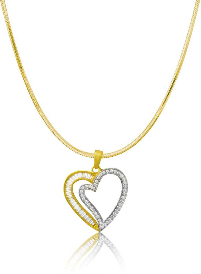 JEWELOPIA Heart Shape with Chain Rhodium Cubic Zirconia Alloy Pendant For Girls & Women