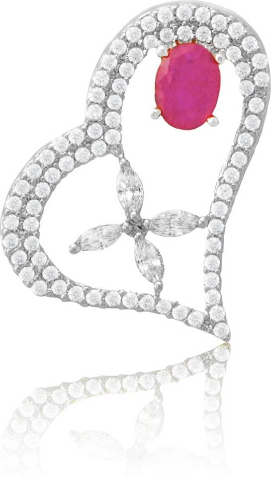 JEWELOPIA Heart Shape in Circle with Chain Cubic Zirconia Ruby Studded Pendant For Girls & Women