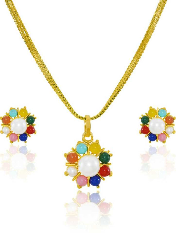 JEWELOPIA CZ Diamond Necklace Set Ring Combo Multicolor for Women & Girls